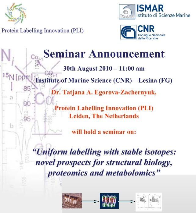 Seminario: “Uniform labelling with stable isotopes:   novel prospects for structural biology, proteomics and metabolomics”