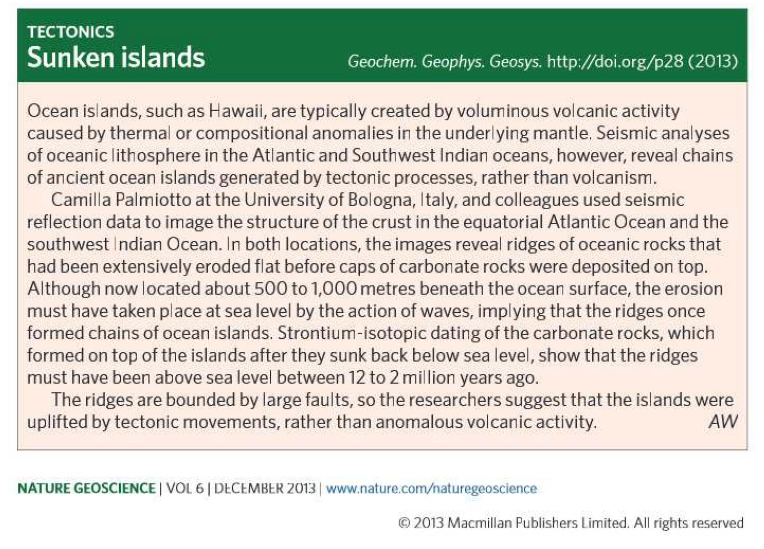 Ismar paper gains the Research Highlights of Nature Geoscience 