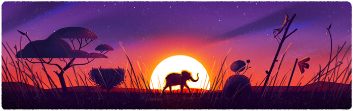 doodle - grassland and elephant